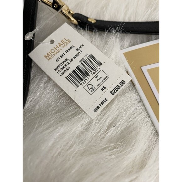 Michael Kors Saffiano Leather Double Zip Wallet Phone Case Wristlet Black Gold - Picture 9 of 10